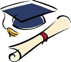 Cartoon graphic of a graduation cap and diploma